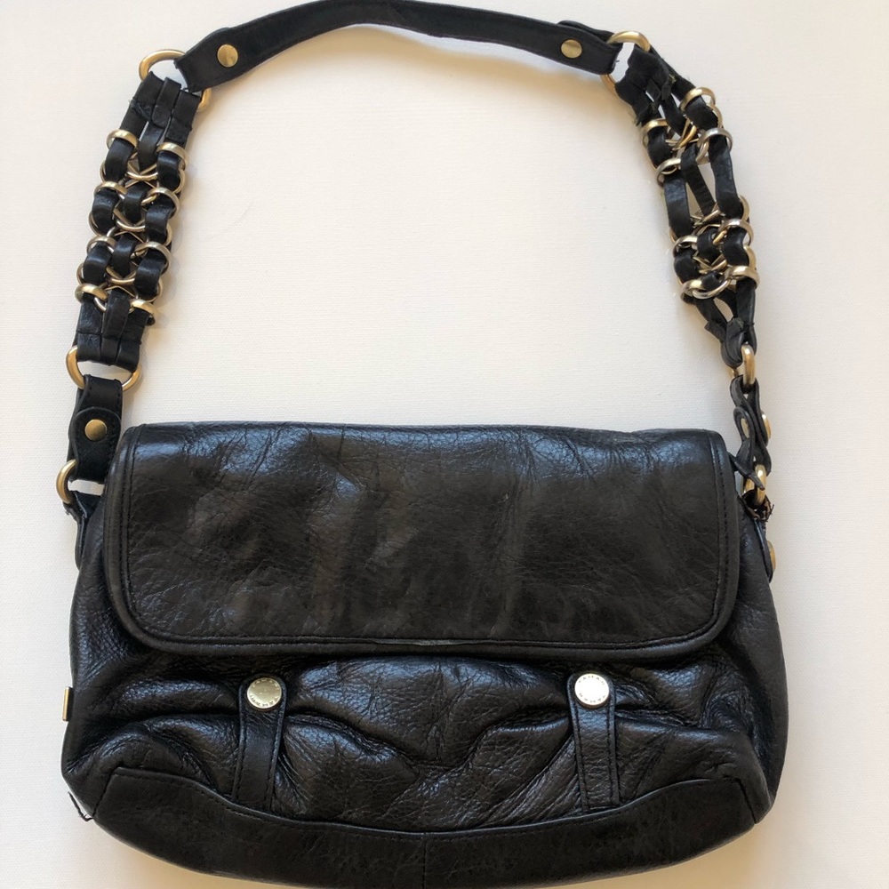 Tahari black leather detailed strap purse
